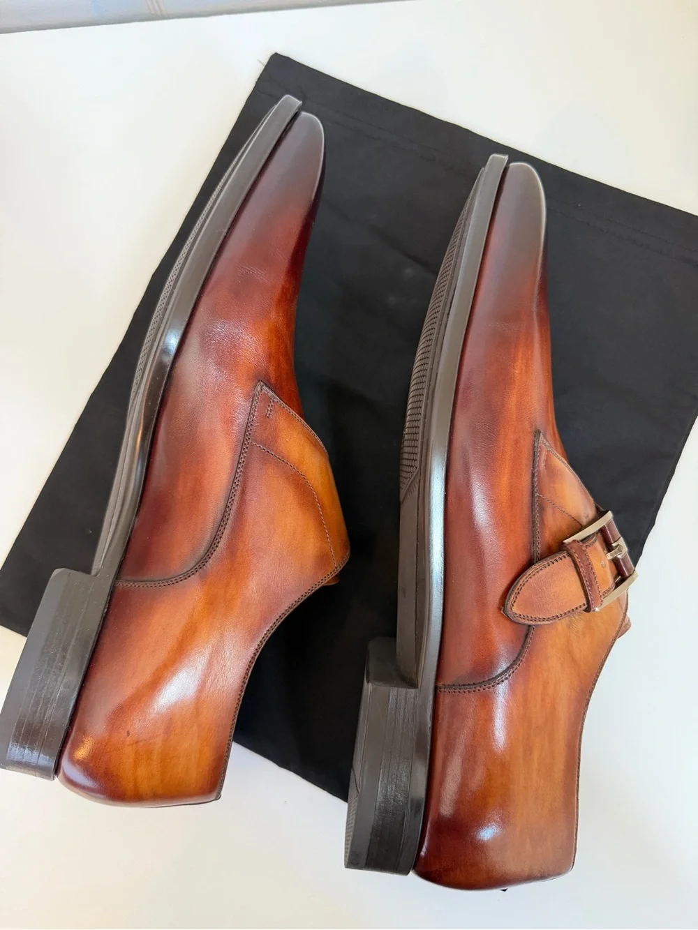Magnanni Cognac Leather Dress Shoes 12 Hand Antiqued Finish, NIB